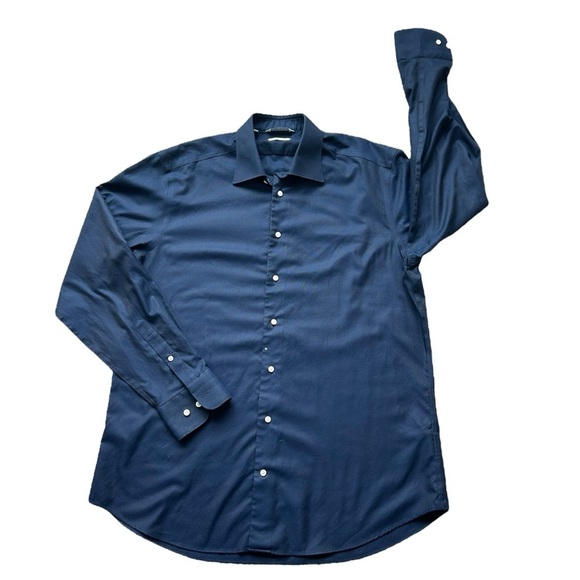 Suitsupply navy blue slim fit traveller long sleeve button up shirt size 43/17 - Picture 1 of 8